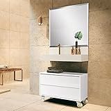 Conjunto Banheiro Bancada Em Porcelanato Com Cuba Esculpida Espelho Gaveteiro Pró 80cm Bumi Branco