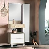 Conjunto Banheiro Bancada Porcelanato Cuba Esculpida Espelho Gaveteiro Armário Max 60cm Bumi Wood