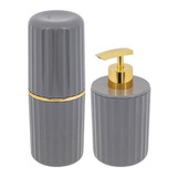 Conjunto Banheiro Groove 2 Peças Cinza Porta E Dispenser