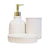 Conjunto Banheiro Lavabo Kit Com 3 Peças Porta Sabonete Sabão Líquido E Escova Branco