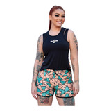 Conjunto Beach Tennis Feminino Shorts Boxer Regata Geometric