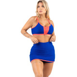 Conjunto Beach Tennis Short Saia Bicolor Top Feminino