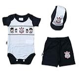 Conjunto Bebê Corinthians Body Shorts E Boné Oficial