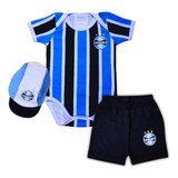 Conjunto Bebê Grêmio Body Shorts E Boné Uniforme Oficial