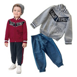 Conjunto Bebê Moletom Menino Angero Jaqueta Ziper Detalhes