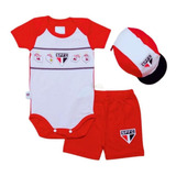Conjunto Bebê São Paulo Body Shorts E Boné Oficial