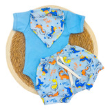 Conjunto Bebe Verão Menino Short Body E Babador Bandana Rn