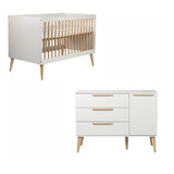 Conjunto Berço Cômoda Branco C Carvalho Retrô Quater