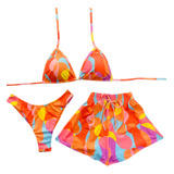 Conjunto Biquini Trikini Short 3 Peças Fio Duplo Moda Praia