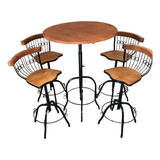 Conjunto Bistro Ferro E Madeira 1 Mesa E 4 Banquetas