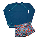 Conjunto Blusa Uv 50 E Sunga Boxer Bebê Infantil Natação