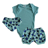 Conjunto Body Bebê Bandana Shorts Estampado Menino Verão