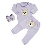 Conjunto Body Bebê Calça Mijão Bordados Sapatinho 3 Peças