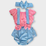 Conjunto Body Bebê Menina Macacão Faixa Baby Infantil Luxo