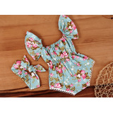 Conjunto Body Bebe Menina Macacão Laço Faixa Infantil Verão 