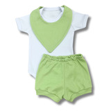 Conjunto Body Shorts Bebe Menino Com Babador Bandana C20300