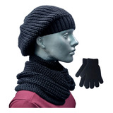 Conjunto Boina Feminina Gola Luva Em Lã Conforto E Elegancia