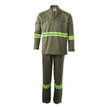 Conjunto Brim Camisa E Calça Faixa Refletiva Segurança Caqui