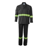 Conjunto Brim Camisa E Calça Faixa Refletiva Segurança Preto