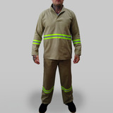 Conjunto Brim Camisa Manga Longa Calça Faixa Refletiva Cáqui