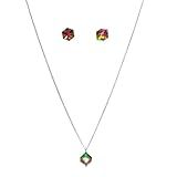 Conjunto Brinco E Colar De Prata Cubo Swaroviski Na Caixa 10 6mm