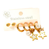 Conjunto Brincos Estrela Do Mar Pérola Luxo Aço Inoxidável