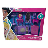 Conjunto Brinquedo Mini Quarto Das Princesas Infantil Realeza Acessórios Candelabro Guarda roupas Penteadeira Banco Espelho Cama E Cabideiro Para Brincar Casa Casinha De Boneca Disney