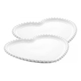 Conjunto C 2 Pratos Coração Porcelana Bolinha Bon Gourmet