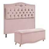 Conjunto Cabeceira E Calçadeira Holanda 140cm Veludo Cor Rose