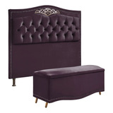 Conjunto Cabeceira E Calçadeira Holanda 195cm Roxo Veludo