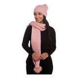 Conjunto Cachecol Manta E Gorro Touca Beanie Com Pompom