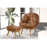 Conjunto Cadeira Puff Decorativa Senior Pés Madeira Maciça