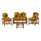Conjunto Cadeiras De Bambu 4 Lugares Almofadas E Mesinha