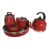 Conjunto Café Bule Chaleira Leiteira Acucareiro Forma Lindo Cor Vermelho Liso