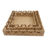 Conjunto Caixa Cesta Mdf Coração Para Presente 3 Cxs G m p