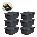 Conjunto Caixas Organizadora 6 Unidades 16l Cor Preta