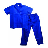 Conjunto Calça Camisa Brim Azul Uniforme