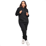Conjunto Calça E Blusa Com Zíper Capuz Moletom Moda Inverno
