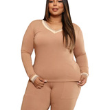 Conjunto Calça E Blusa Manga Longa Moda Feminina Plus Size