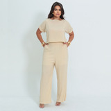 Conjunto Calça Pantalona E Blusa Feminino Wide Leg Elegante