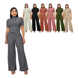 Conjunto Calça Pantalona E Blusa Gola Alta Ombro Wide Leg