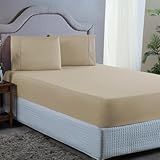 Conjunto Cama King Size 400 Fios Lençol Com Elástico Fronha Ponto Palito 3 Peças 40cm Altura -AVELÃ-