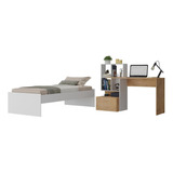 Conjunto Cama Solteiro Com Escrivaninha Multimóveis Mp4124 Cor Branco rustic