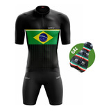 Conjunto Camisa Bermuda Ciclismo Masculino Gel Brasil 22 Pro