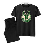 Conjunto Camisa E Bermuda Infantil Sports Basquete Bucks