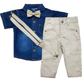 Conjunto Camisa Jeans Social Infantil Criança Menino Luxo