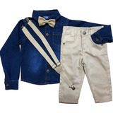 Conjunto Camisa Jeans Social Infantil Menino Criança Luxo