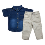 Conjunto Camisa Jeans Social Menino Infantil Criança Luxo