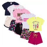 Conjunto Camiseta Shorts Meninas Verão Praia Menor Preço
