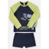 Conjunto Camiseta Sunga Boxer Uv Azul Bebe Menino Up Baby